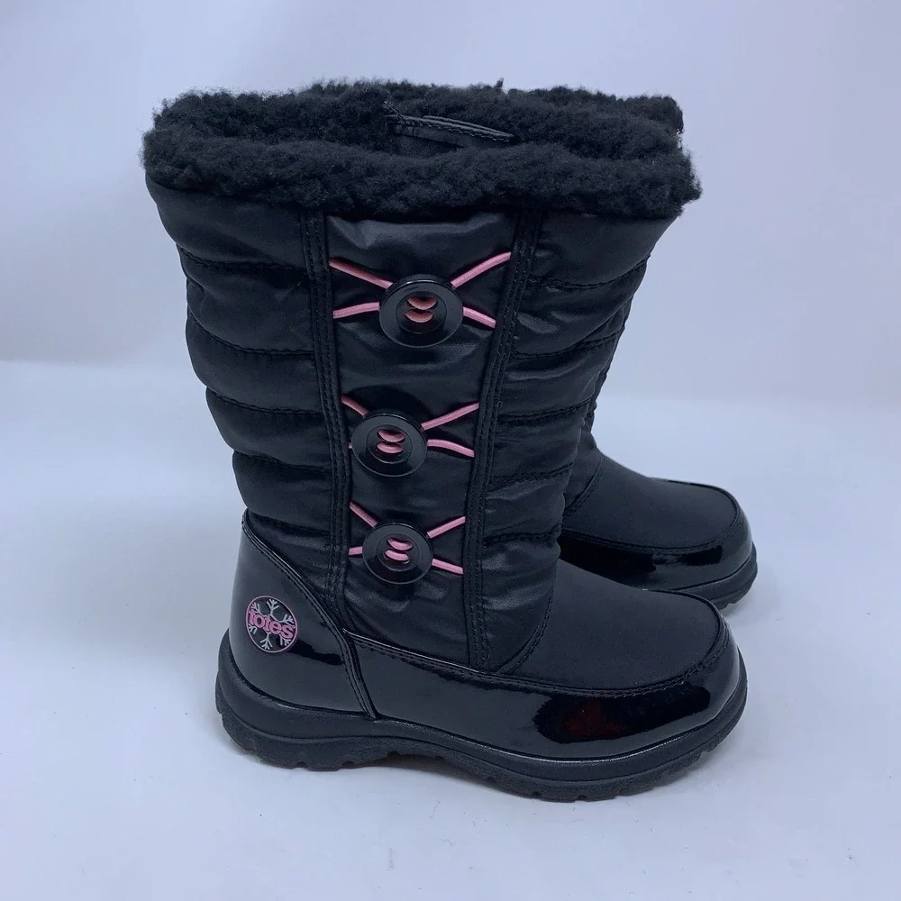 Totes Girls Shoe Size 1 Black Pink Detail Dana Waterproof Snow Winter Boots NWT